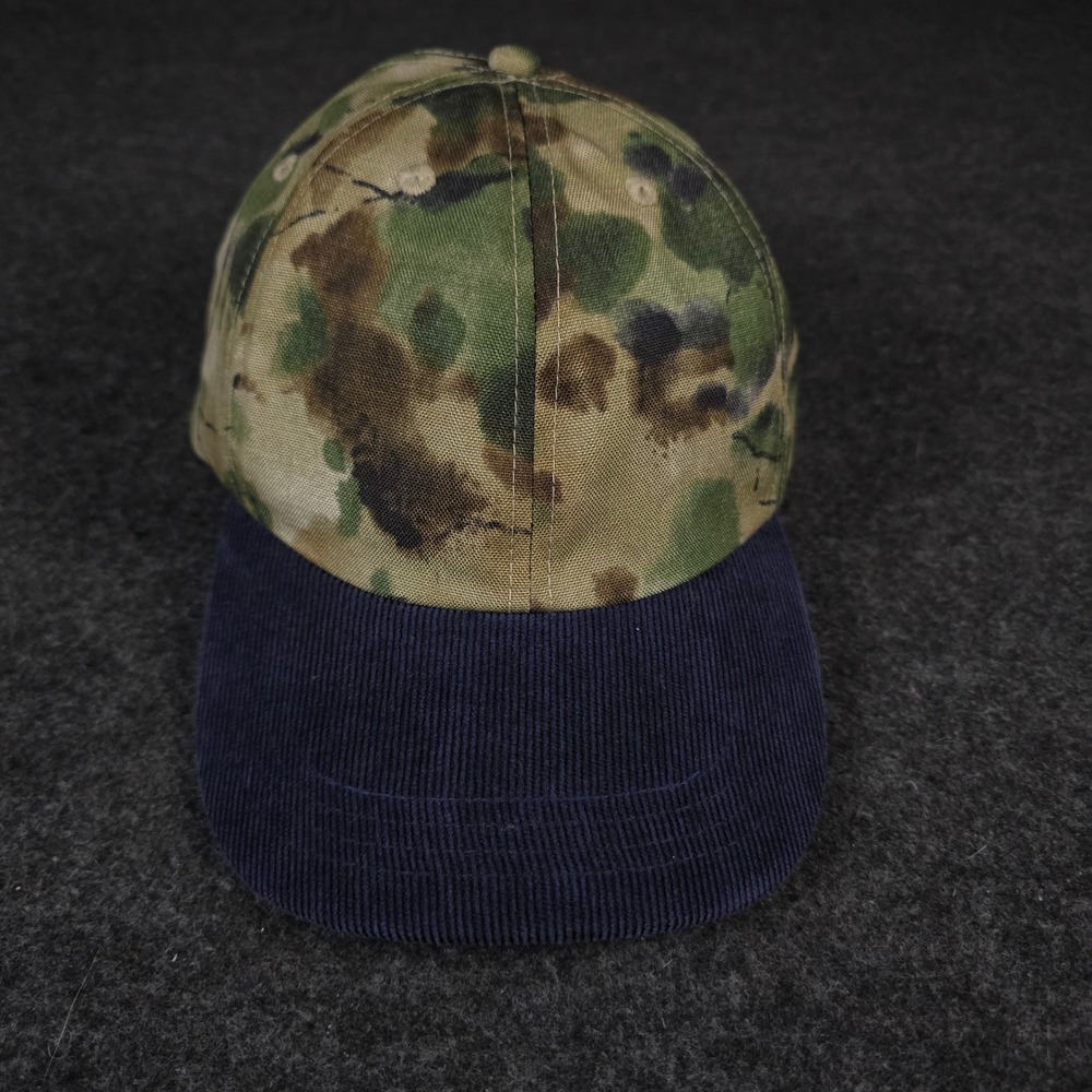 Qilo Tactical Camo Canvas Hat Blue Corduroy Brim Leather Strapback Outdoors Cap